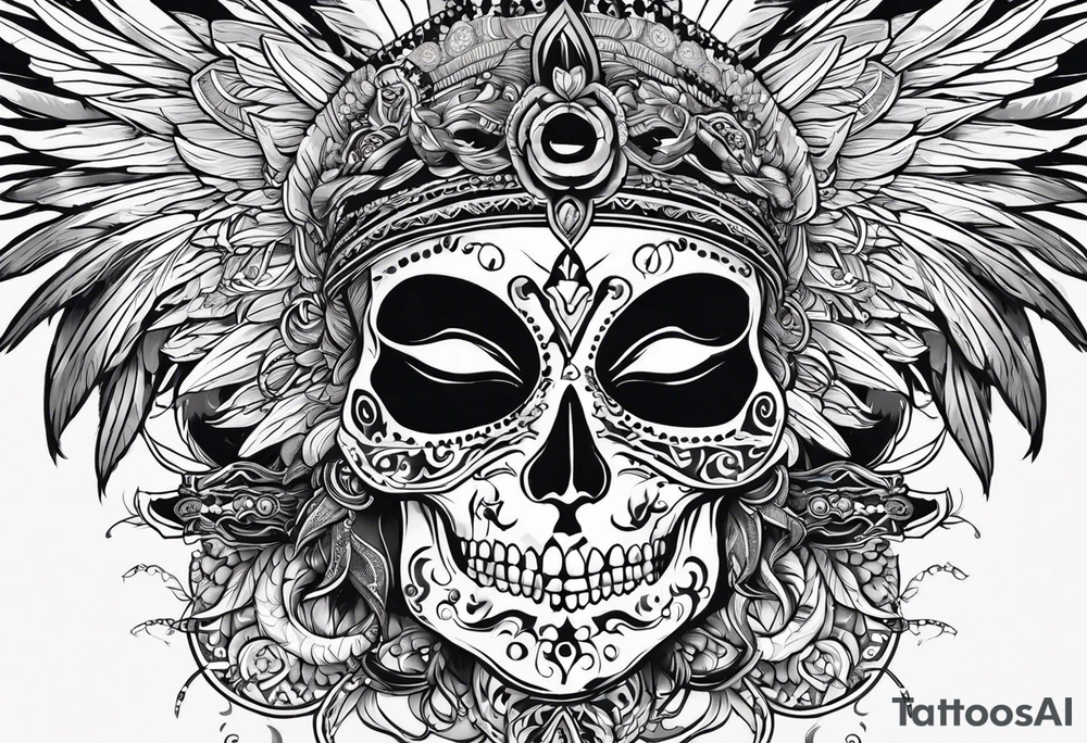 black kali, goddess pirate, alien, pachamama, valkrye, warrior, skull, lotus azul, wing, eagle, zenza resonance, stars, 5D tattoo idea