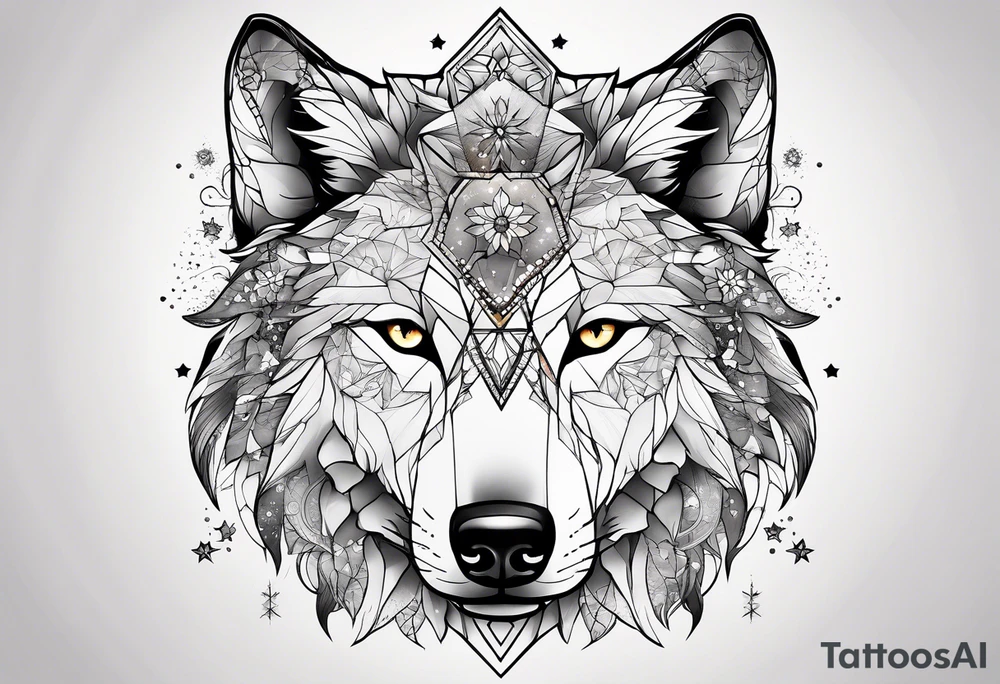 Constellation, animal wolf snow , géométric , flower tattoo idea