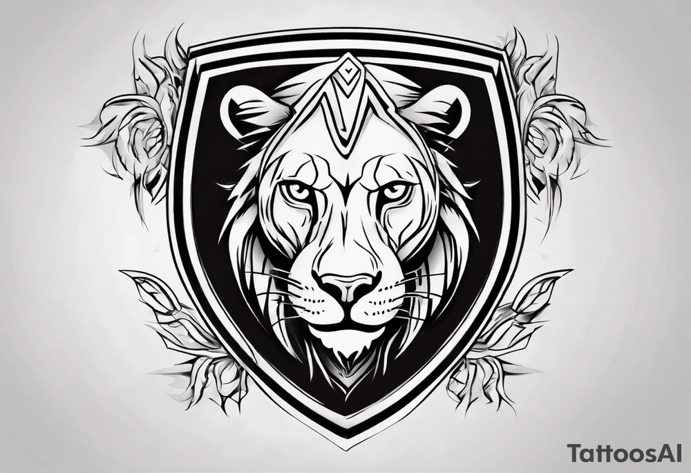 Lioness with paws on a shield tattoo idea