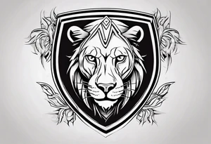 Lioness with paws on a shield tattoo idea
