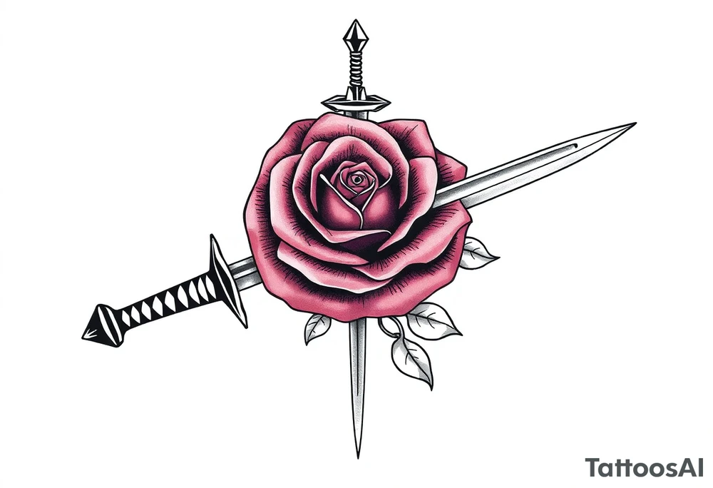 sword with a broken tip passing through a rose tattoo idea