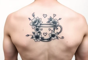 Cute tea cup with flowers and love hearts tattoo idea