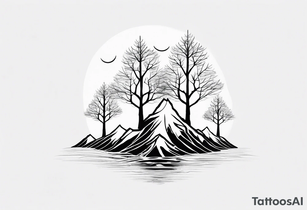 Three mountains three trees with roots tattoo idea