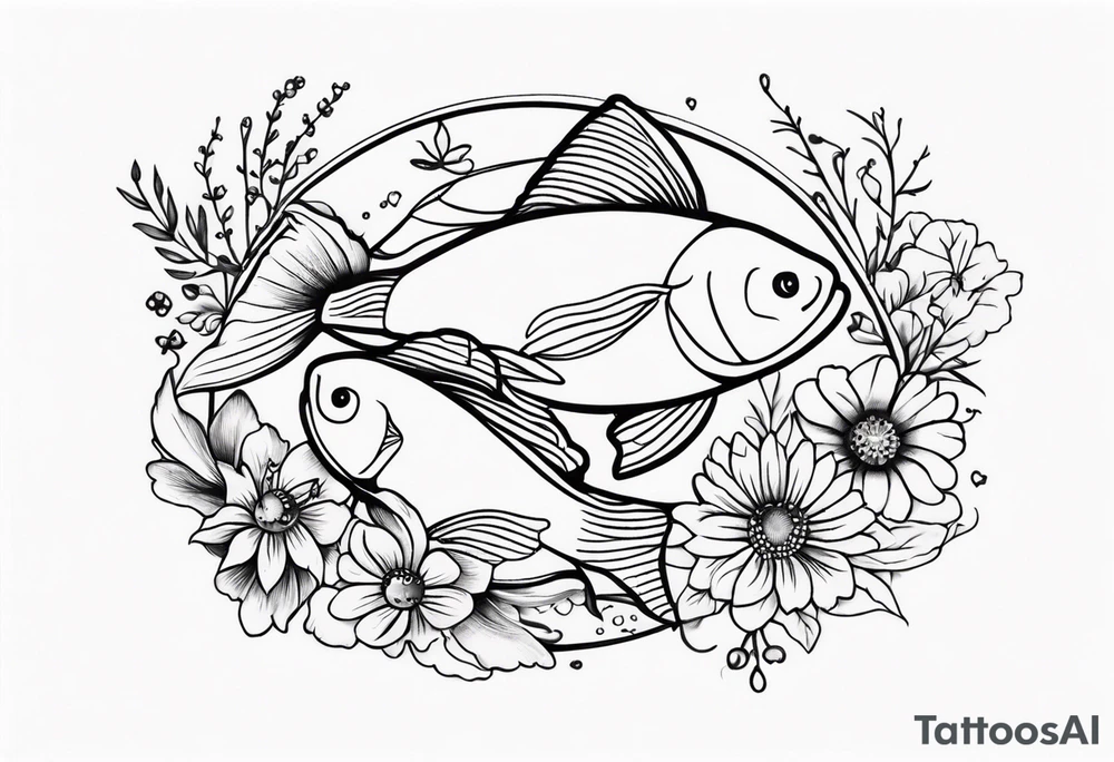Pisces with flowers tattoo idea