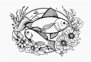 Pisces with flowers tattoo idea