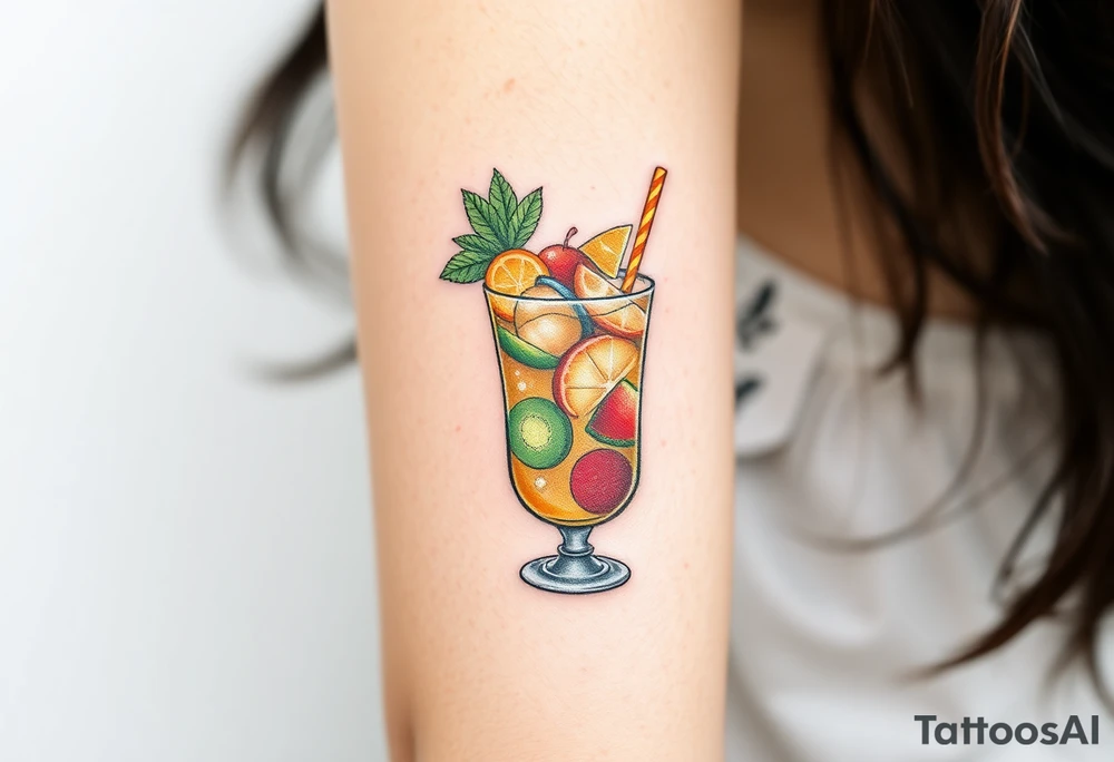 Fun island vacation cocktail in short glass with fun garnishes tattoo idea