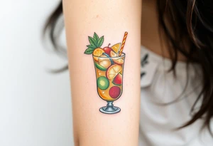 Fun island vacation cocktail in short glass with fun garnishes tattoo idea