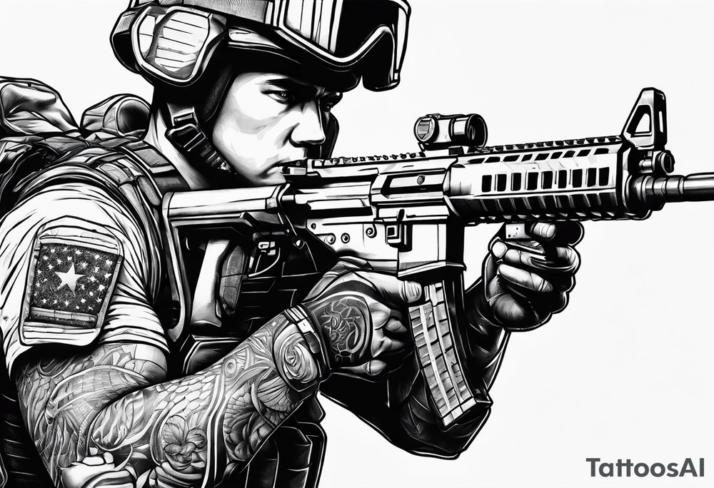 Futuristic Soldier with a riffle tattoo idea