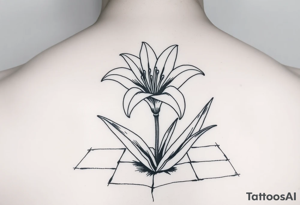 lily coming up out of the tile floor tattoo idea