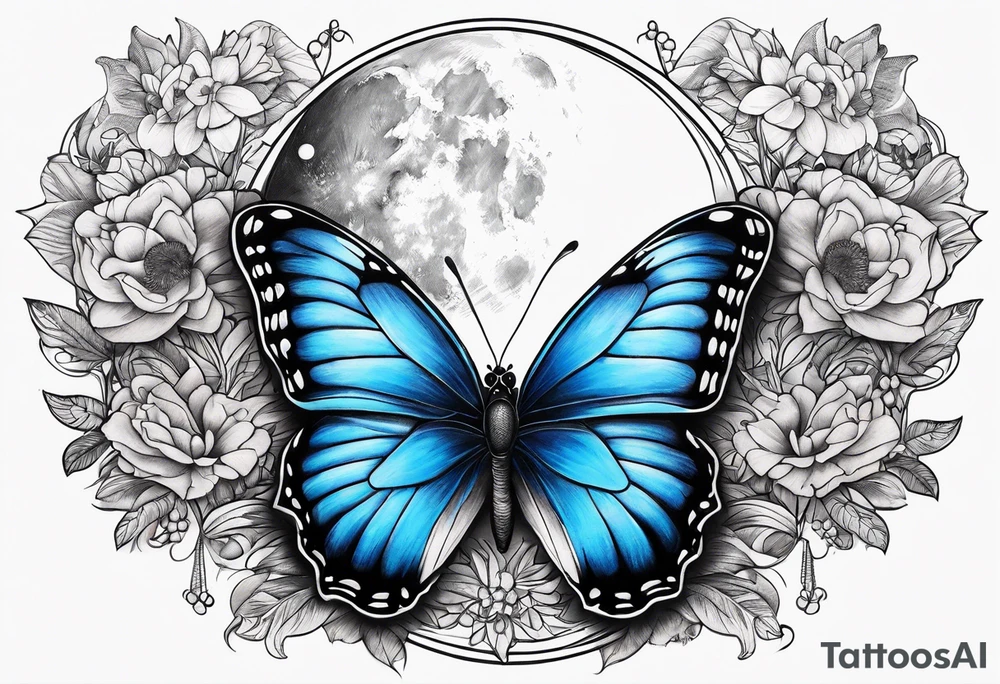 Blue butterfly moon tattoo idea