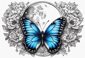 Blue butterfly moon tattoo idea