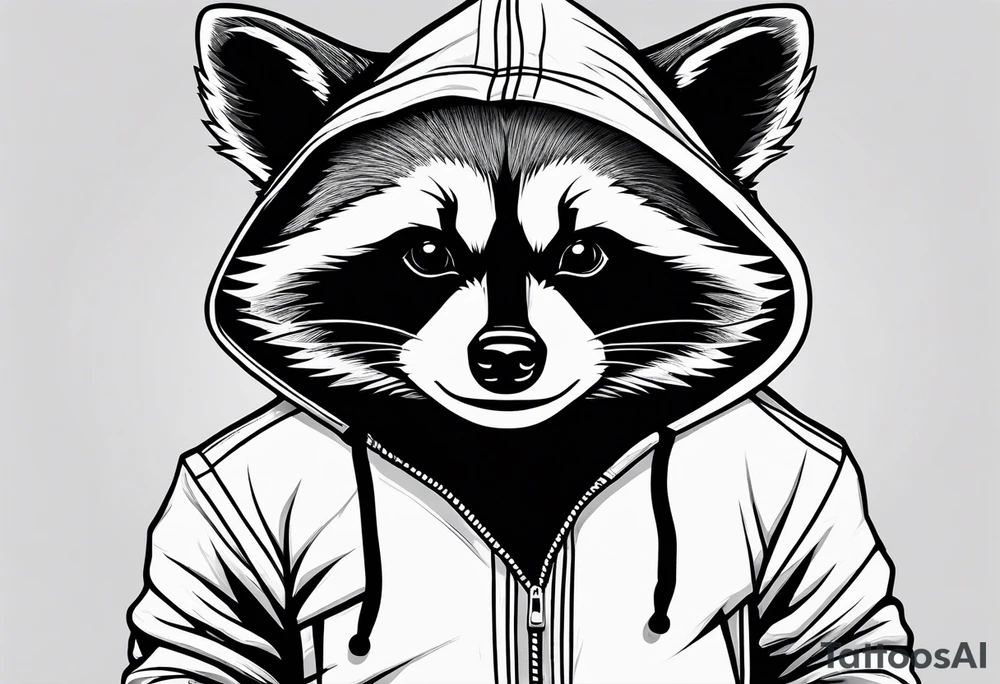 raccoon wearing a Superman hoodie tattoo idea