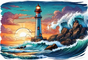 lighthouse at the ocean, a bit realistic  framed tattoo idea