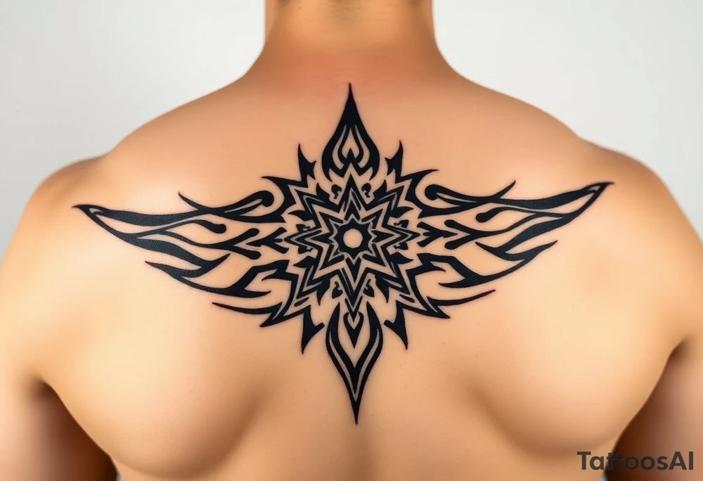Extra large female back mendela tattoo idea