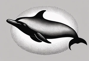 simple dolphin silhouette, in soft gray tone, stippled shading, little bit of dotwork, white background tattoo idea
