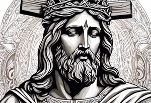 Jesus statue holding cross back tattoo idea