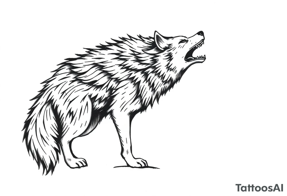 Big  wolf  blowing down   a brick house tattoo idea