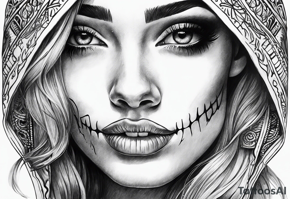 Woman’s skeleton face tattoo idea
