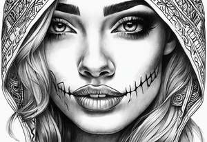 Woman’s skeleton face tattoo idea