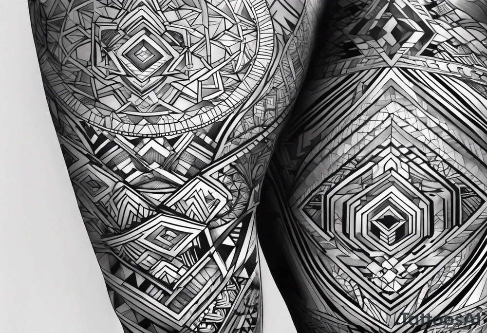 pattern geometric full male leg sleeve tattoo idea