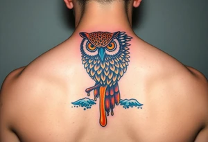 Honey comb, owl dripping honey over ocean scene tattoo idea