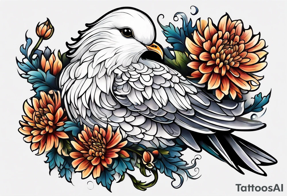 Chrysanthemum and dove tattoo idea