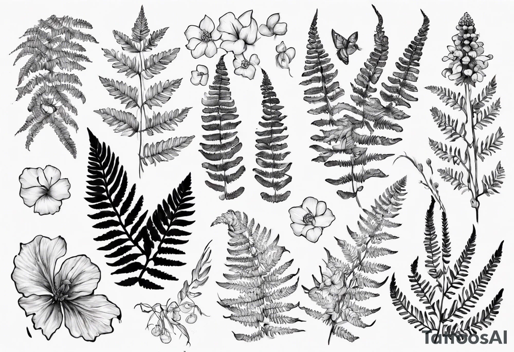 Fern and Flowers that represent the pacific Northwest tattoo idea