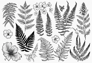 Fern and Flowers that represent the pacific Northwest tattoo idea