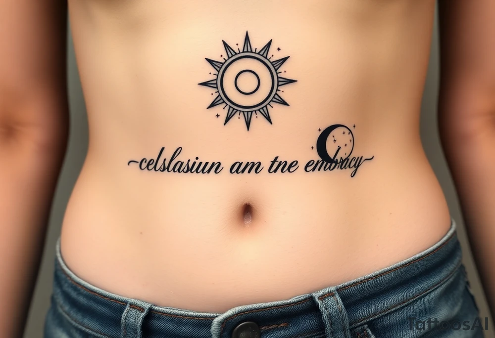 celestial sun and moon embrace with constellation patterns tattoo idea