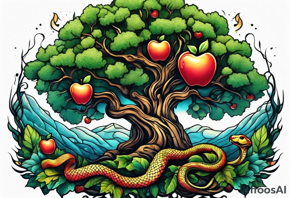 Tree of life with snake and apple tattoo idea
