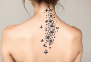 Flowers vertically down the spine surrounded by small butterflies and sparkles

Less flowers tattoo idea