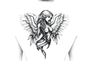 make a tatto of a female angel full body without clothes please. tattoo idea