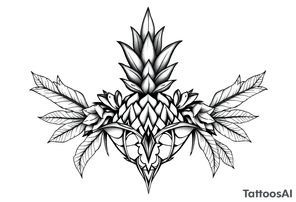 Bushy crown pineapple vagina, design to go over vagina , erotic vagina area design, anus to be at the bottom tattoo idea