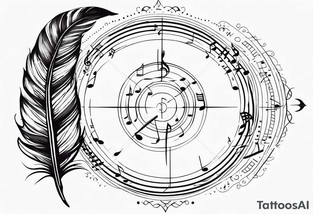 Feather Mandala tattoo with music notes tattoo idea