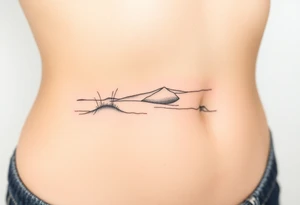 Landscape of sand dune and peasible sea (like in the north of France) in a minimalist style tattoo idea