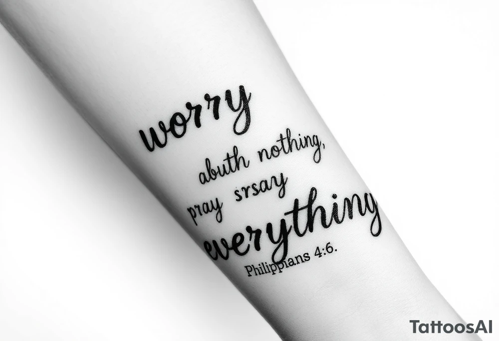 philippians 4:6 “worry about nothing, pray about everything” make this into a graphic type of tattoo with no words just meaning. tattoo idea