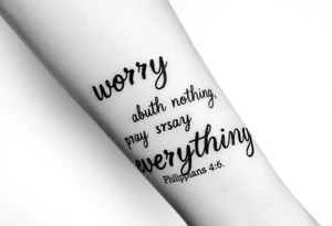 philippians 4:6 “worry about nothing, pray about everything” make this into a graphic type of tattoo with no words just meaning. tattoo idea