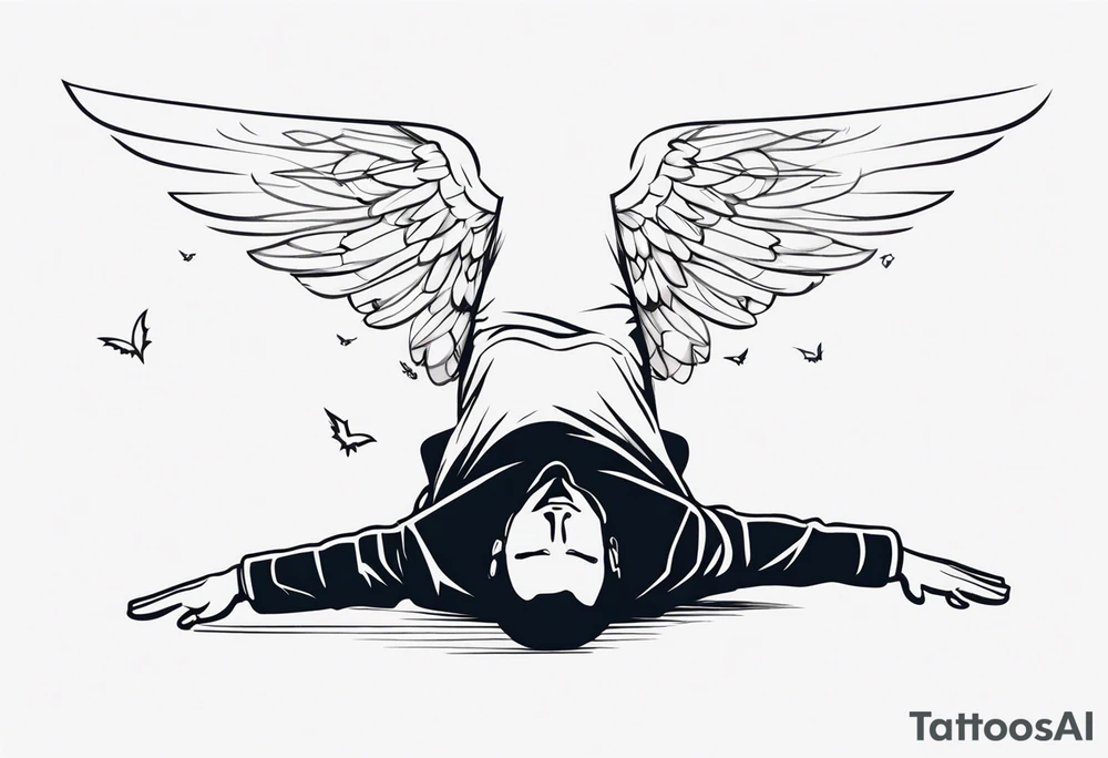 Man with wings falling upside down tattoo idea