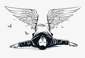 Man with wings falling upside down tattoo idea