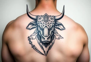 ox dressed up as masculine samurai warrior tattoo idea