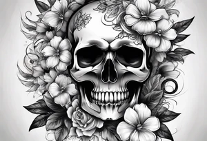 A Skull with blue eyes, smoke around the head and there flowers under the skull tattoo idea