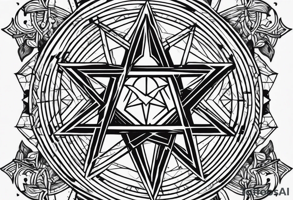 Band tool heptagram on elbow tattoo idea