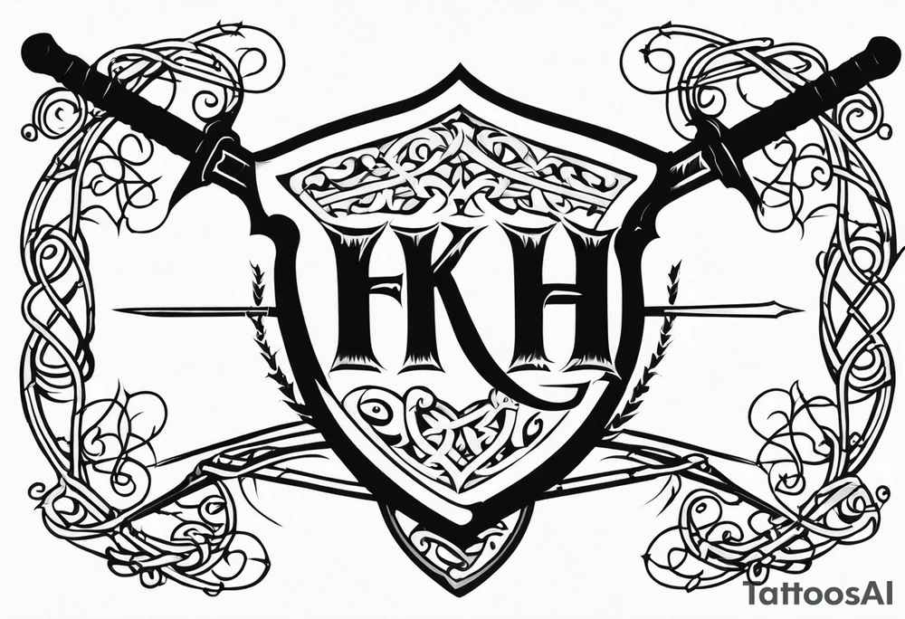 Valhalla fire sword shield barbed wire tattoo idea