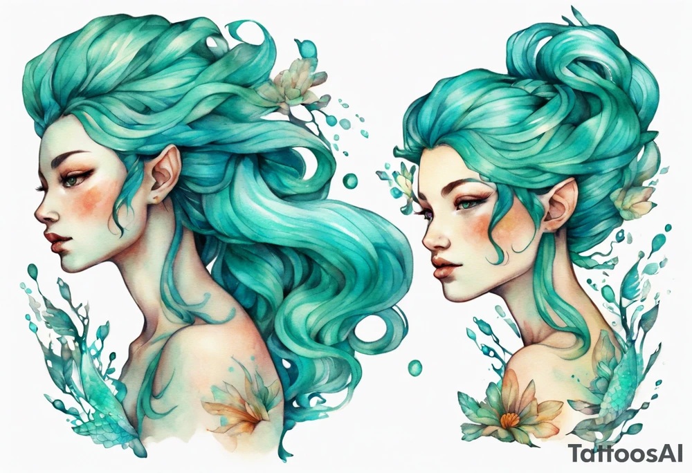 A beautiful Naiad with turquois scales and teal hair. tattoo idea