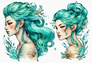 A beautiful Naiad with turquois scales and teal hair. tattoo idea