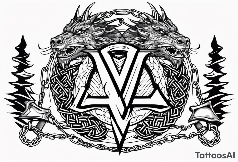 Valhalla sword shield dragon axe Valknut barbed wire chains tattoo idea Valhalla sword shield dragon axe Valknut barbed wire chains tattoo idea