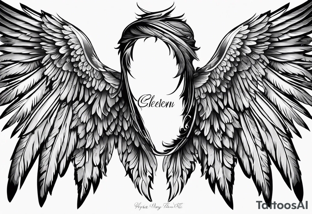 Angel Wings with the word Glenn in between tattoo idea Angel Wings with the word Glenn in between tattoo idea