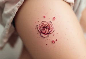 Mini tattoo of rose petals falling, in rose gold ink on pale skin, graceful and symbolic. tattoo idea