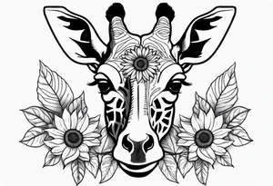 giraffe front view with sunflower and leafs forearm tattoo idea