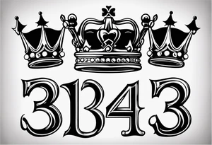The numbers 334 in olde English font with a kings crown next to it tattoo idea